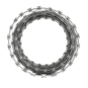 Rolo de cerca concertina simples de 30cm, usado em muros e cercas para segurança perimetral.